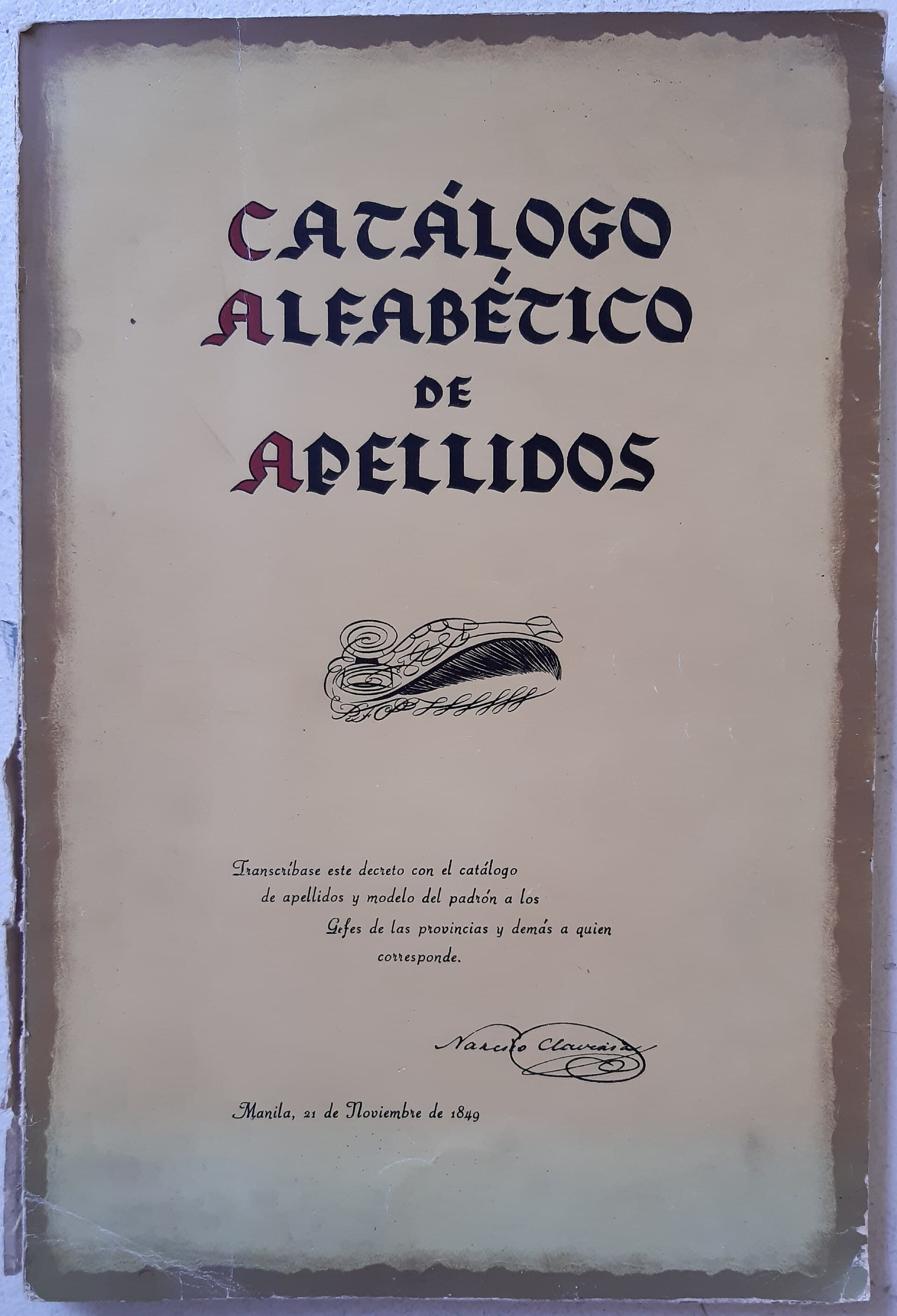 Portada del Catálogo Alfabético de Apellidos (1849)